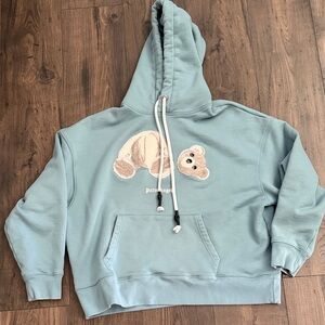 Palm Angels Teal Hoodie with Bear Motif